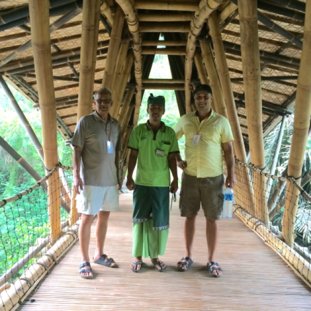 Kieran and his dad on the bamboo bridge.